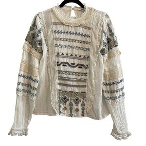 CONDITIONS APPLY Organic Cotton Long Sleeve Gauze Embroidered Bohemian Blouse